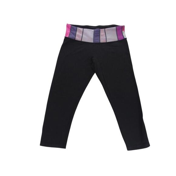 Lululemon Stylish Black Capri Leggings with Colorful Waistband Reversible - Picture 2 of 6